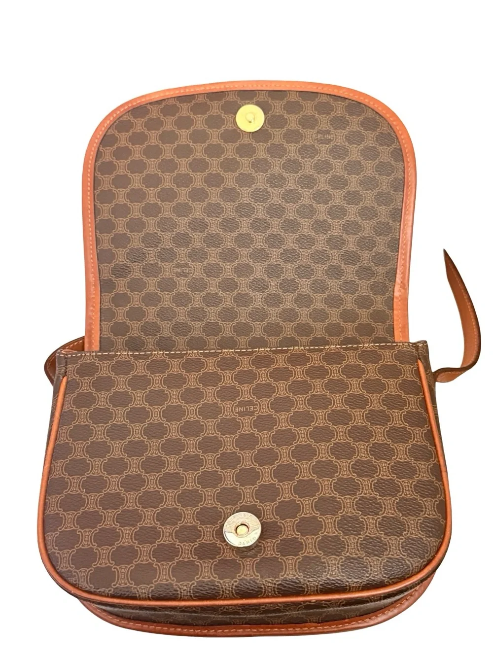 Vintage Celine Macadam Crossbody Brown PVC Leather Shoulder Bag with Back Pocket - Picture 11 of 16